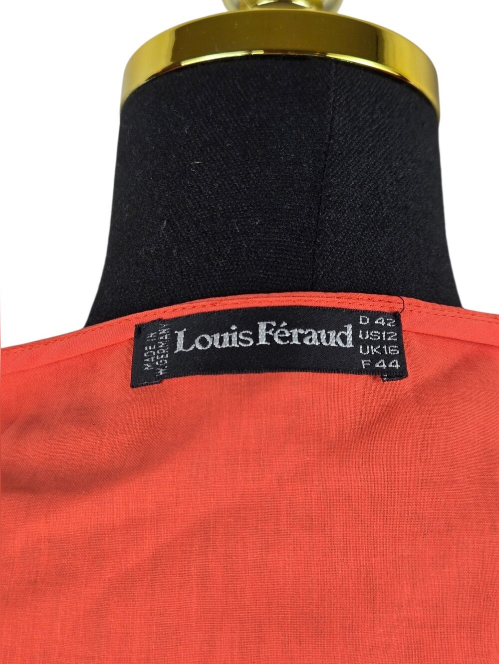 Louis Feraud Coral Cotton Peplum Blouse Tie Back Gold Logo Buttons US 12 - Picture 5 of 12